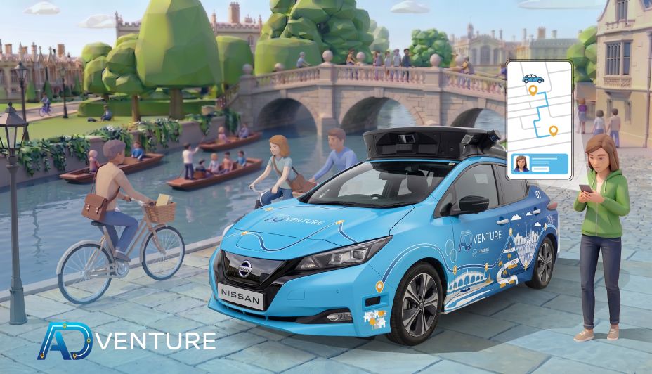 Nissan LEAF del proyecto ADventure con sensores autónomos en Cambridge