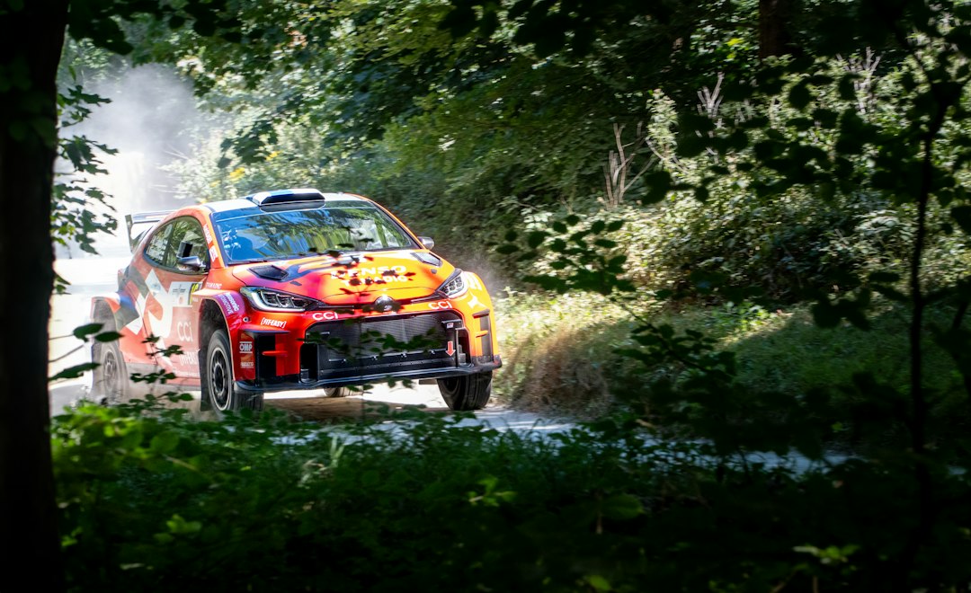 Automóvil de rally levantando polvo en un camino de tierra, imagen referencial