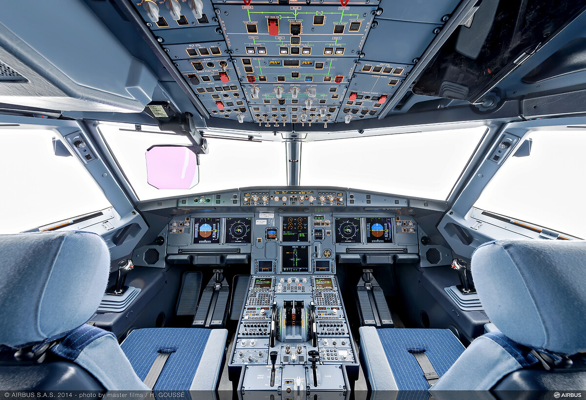 Cabina de pilotaje de un avión de la familia Airbus A320