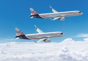 Ilustración oficial de Airbus A320neo y A321neo en vuelo con colores de ACG