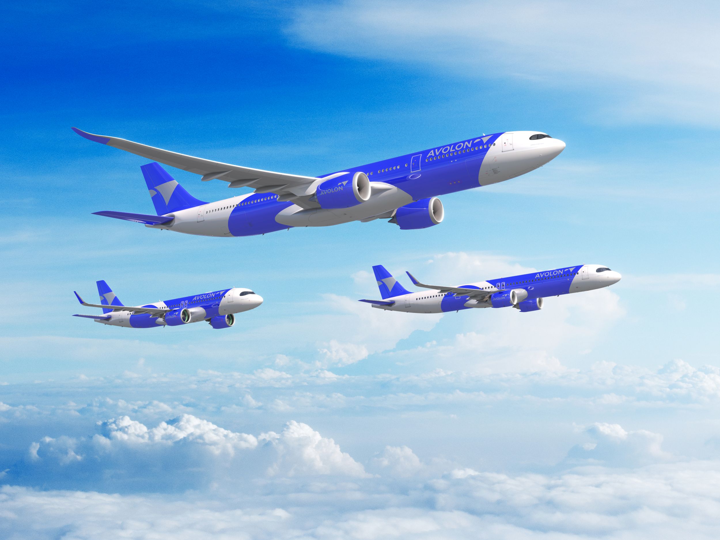 Representación de aeronaves Airbus A330neo y familia A320neo
