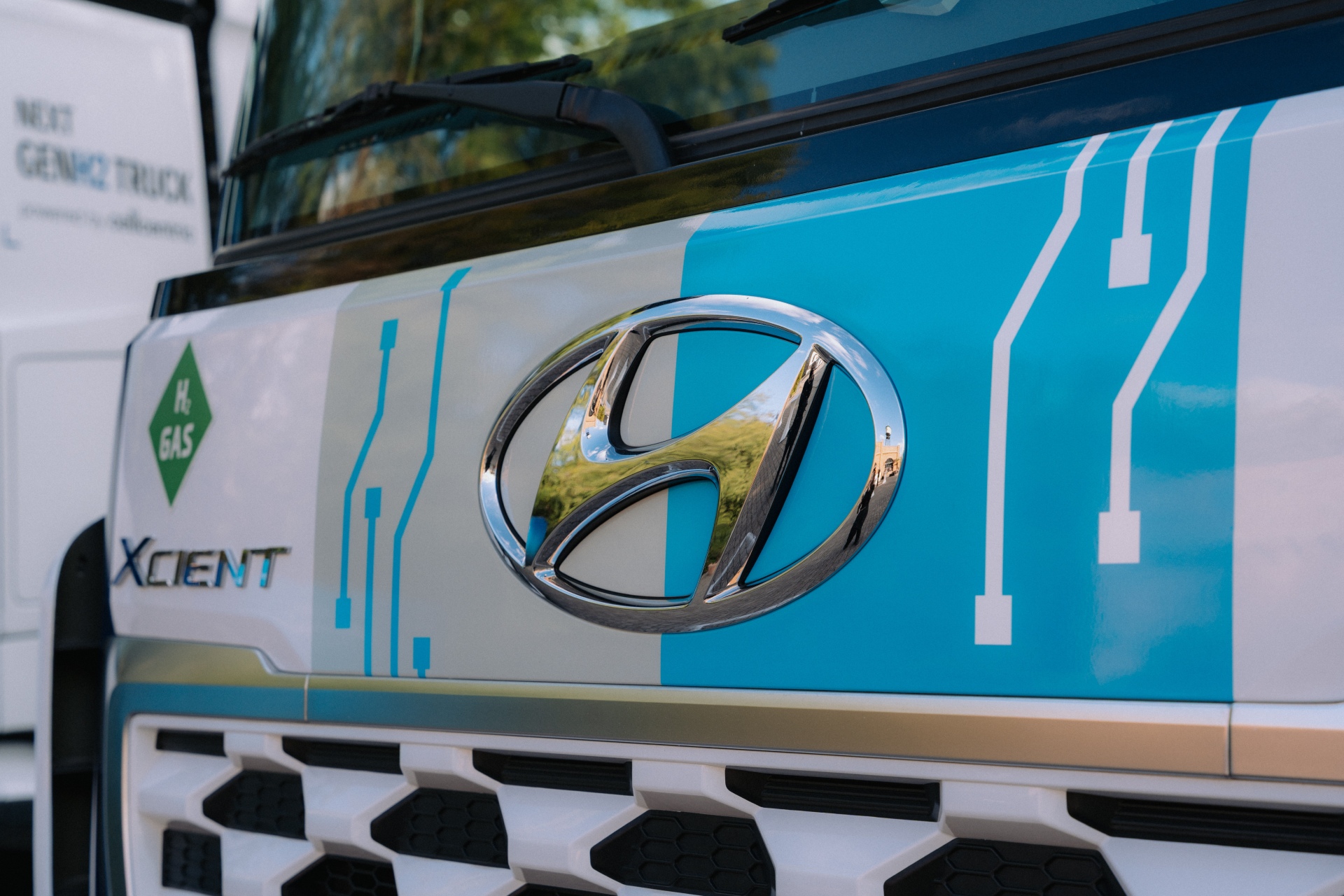 Detalle del frontal del Hyundai XCIENT Fuel Cell de Gettrans