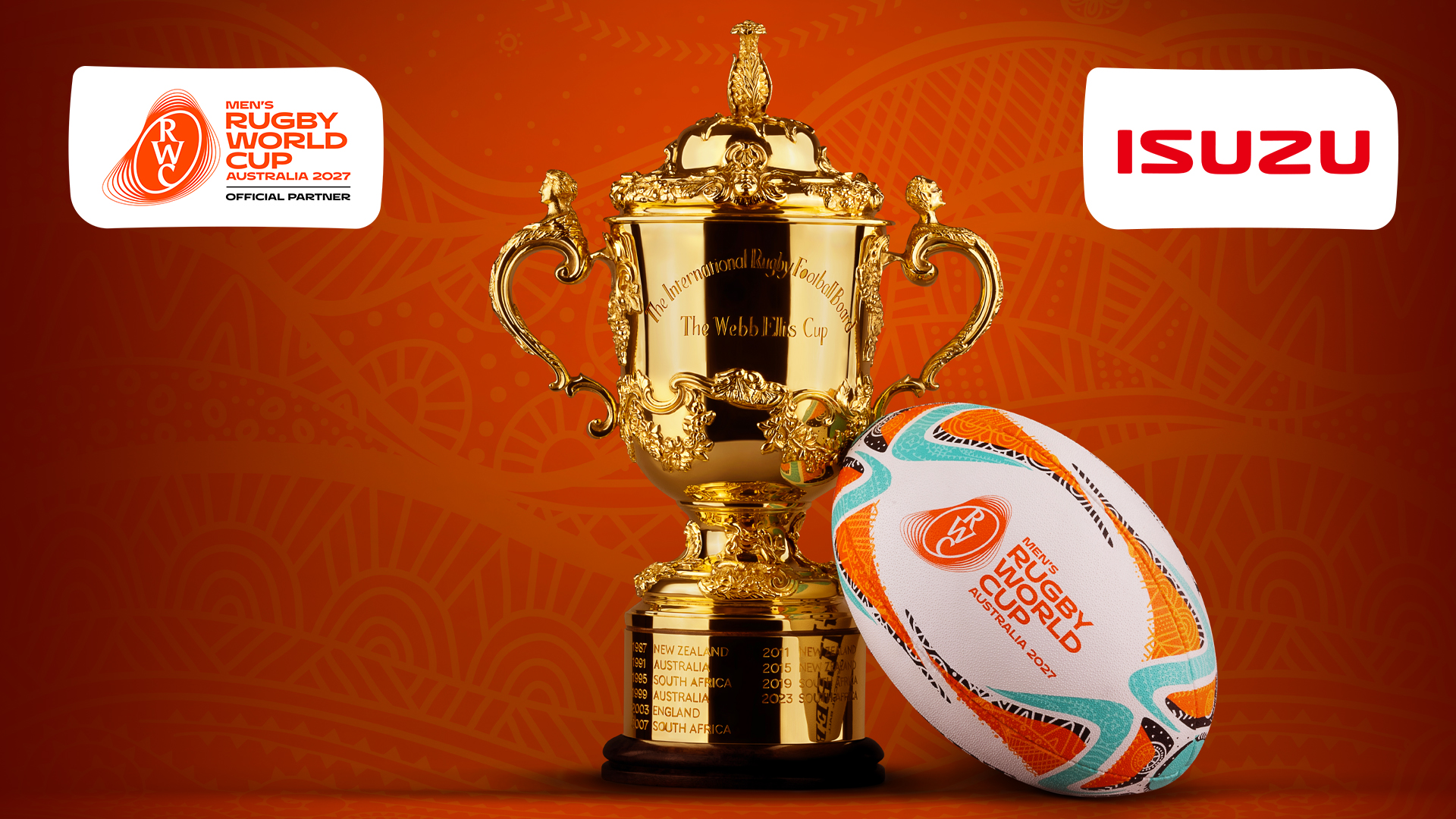 Gráfica oficial del acuerdo entre Isuzu y World Rugby para Australia 2027 y 2029