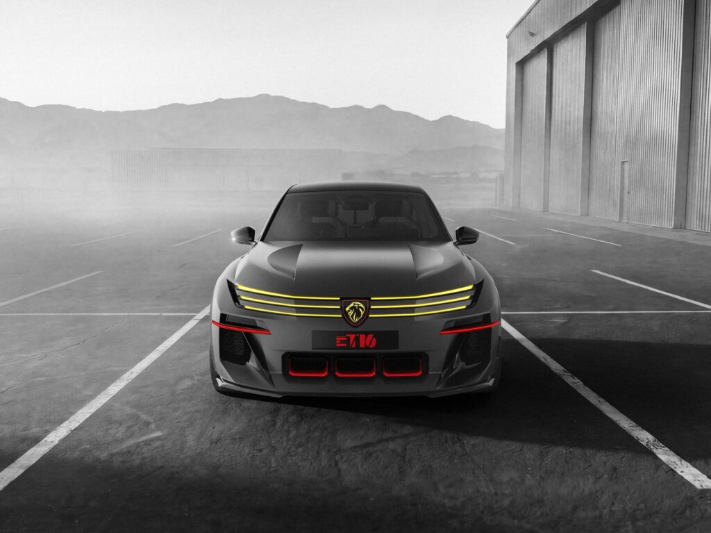 Peugeot E-T16 Concept visto de frente, prototipo eléctrico de 816 CV