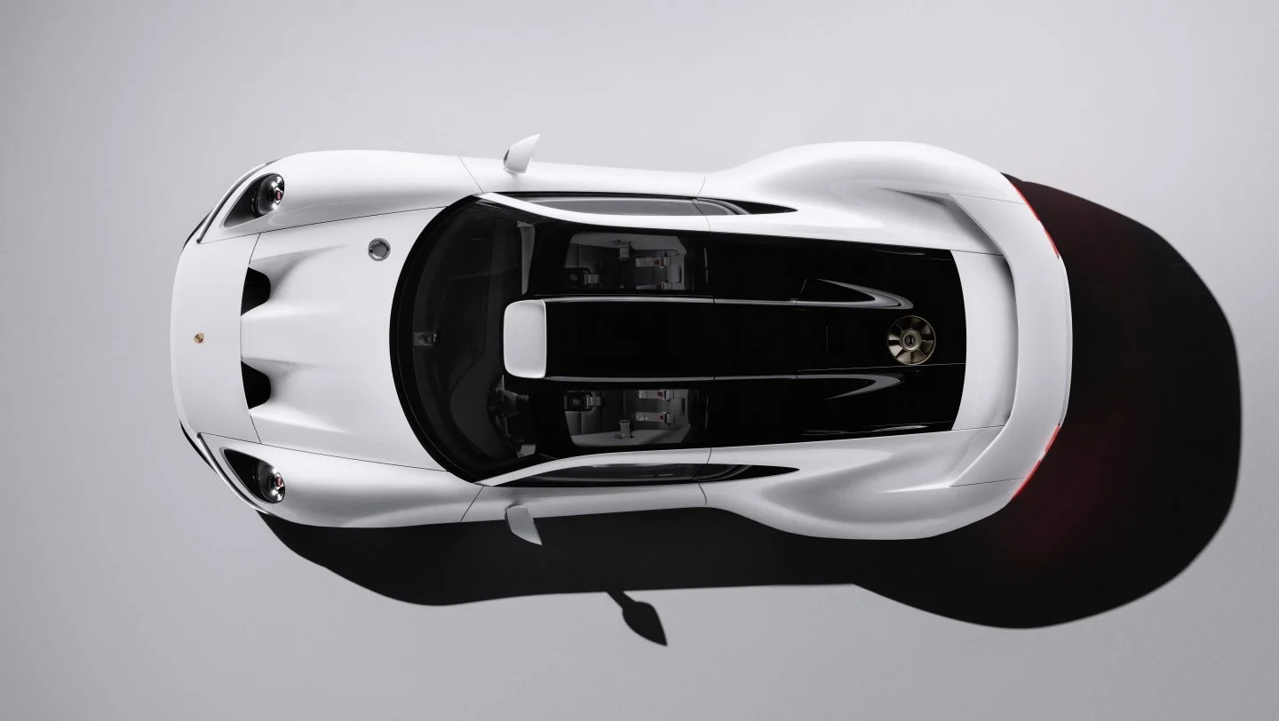 Porsche Mission S visto desde arriba con su arquitectura de motor central